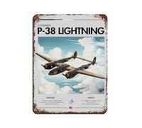 Vintage Lockheed P-38 Lightning Bomber Tin Sign Vintage Metal Pub Club Cafe Bar Home Wall Art Decoration Poster Retro 12x16inch(30x40cm)