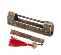 Vintage Locks with Key, Chinese Antique Lock Retro Spacing 9cm/3.5in Classic Pattern Brass Horizontal Padlock for Boxes Cabinets