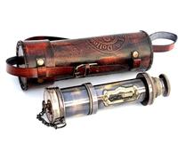 Vintage London 1920 Brass Telescope with Leather Case, Antique Maritime Spyglass, Brown Embossed Carrying Holder, Decorative Nautical Collection Piece