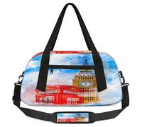 Vintage London Big Ben England Flag Art Kids Overnight Duffle Bags Boys Girls Teen Sports Gym Bag for Weekender Travel Gymnastics Dance Ballet