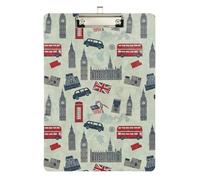 Vintage London Green Clipboard Cute Clip Board A4 Standard Size Clipboards Hardboard, 12.5 x 9 Inches Silver Clip, Silver12x9in