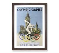 Vintage London Olympic Games Poster Framed Print | A2 Walnut Framed Wall Art | Ready to Hang | Classic Nature Picture | Living Room Bedroom Lounge Office