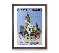 Vintage London Olympic Games Poster Vintage Framed Wall Art Print, Ready to Hang Picture for Living Room Bedroom Home Office Décor, Walnut A2 (64 x 46 cm)