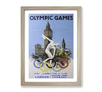 Vintage London Olympic Games Poster Vintage Framed Wall Art Print, Ready to Hang Picture for Living Room Bedroom Home Office Décor, Oak A2 (64 x 46 cm)
