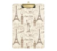 Vintage London Paris Beige Acrylic Clipboard Fashion Clipboard Paperboard Chic Design Clipboards with Low Profile Metal Clip for Students, Women, Man