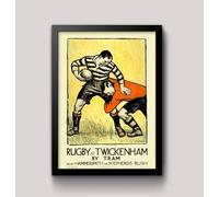 Vintage London Underground 'Rugby at Twickenham', 1921, Reproduction Vintage Art Deco English Travel Poster (A4 Framed - Black Frame)