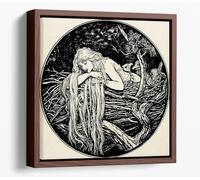 Vintage Long Haired Mystical Woman Canvas Floater Frame Square Print Picture Art - Walnut Frame 12 inch wide x 12 inch high