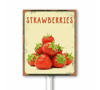 Vintage Look Fresh Fruit Signs For Garden Strawberries Yard Sign With Metal Stake Farmhouse Home Outdoor Decor Durable Aluminum Sign Weatherproof Easy to Install 12X15CM