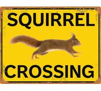 Vintage Look Squirrel Crossing Sign Funny Fall Decor Yard Signs 30x20 CM Rustproof Aluminum Plaque Outdoor for Lawn Yard Garden Decor, Easy to Install