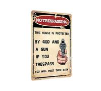 Vintage Looking Funny Warning Sign No Trespassing Ammo Metal Outdoors Use Home Door Deck Yard Farm Fence Lawns 8"x12"