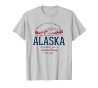 Vintage-Looking Retro Styled United States Alaska T-Shirt, Men, Silver Grey, Large
