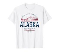 Vintage-Looking Retro Styled United States Alaska T-Shirt, Men, White, XX-Large