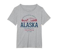 Vintage-Looking Retro Styled United States Alaska T-Shirt, Women's Plus, Heather Grey, 6X