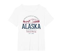 Vintage-Looking Retro Styled United States Alaska T-Shirt, Women's Plus, White, 6X