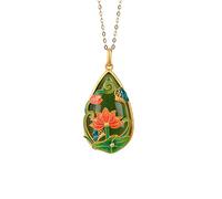 Vintage Lotus Flower Butterfly Necklaces for Women Retro Enamel 925 Sterling Silver Gold Plated Jade Necklace