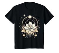 Vintage Lotus Flower on Lotus Flower T-Shirt, Youth, Black, Small
