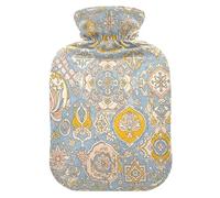 Vintage Lotus Mandala Tiles Hot Water Bottles with Soft Cover Feet and Bed Warmer Hot Water Bag for Neck, Shoulder and Menstrual Cramps Small
