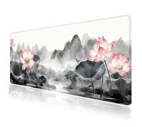 Vintage Lotus Mountain Japanese Large Mouse Pad, Desk Mat Computer Keyboard Pad Non-Slip Rubber Base Waterproof with Stitched Edges for Laptop Gaming, Office & Home 31.5 x 11.8 Inch