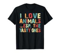 Vintage Love Animals Tee Fun Tasty Food Retro Joke Eat Meat T-Shirt