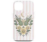Vintage Luna Moth Moon Flowers Cottagecore Pink Stripes Case for iPhone 13