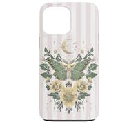 Vintage Luna Moth Moon Flowers Cottagecore Pink Stripes Case for iPhone 13 Pro Max