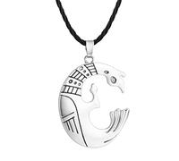 Vintage Lunula Sea Dragon Pendant Necklace for Men Norse Punk Viking Slavic Black Leather Chain Amulet Protection Jewelry