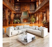Vintage Luxury Books Architecture Bookshelf Wall Mural Photo Wallpaper, Camel Non-Woven Feature Wall Decor for Living Room, Bedroom & Study 400 x 280 cm