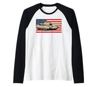 Vintage M1 Abrams Tank Drawing American Flag Raglan Baseball Tee