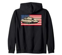 Vintage M1 Abrams Tank Drawing American Flag Zip Hoodie