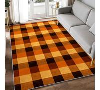 Vintage Machine Washable Area Rug 80 x 150 cm, Living Room Orange-Brown Check Printed Rectangle Rug Bedroom Non-slip Carpet - Burnt Orange Soft Low Pile Carpet Playroom Floor Decorate