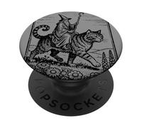 Vintage Mage Riding Giant Cat RPG Fantasy Dark-Academia Art PopSockets Adhesive PopGrip