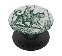 Vintage Mage Riding Giant Cat RPG Fantasy Dark-Academia Art PopSockets Adhesive PopGrip