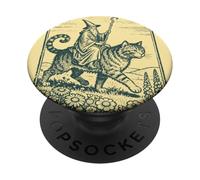 Vintage Mage Riding Giant Cat RPG Fantasy Dark-Academia Art PopSockets Adhesive PopGrip