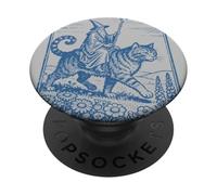 Vintage Mage Riding Giant Cat RPG Fantasy Dark-Academia Art PopSockets Adhesive PopGrip