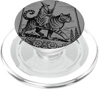 Vintage Mage Riding Giant Cat RPG Fantasy Dark-Academia Art PopSockets PopGrip for MagSafe