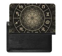 Vintage Magic Circle with Zodiacs Sign on Abstract Mystic Background Women's Passport Protector, Men's Passport Protector, PU Travel Passport Protector for Women Men Worker 5.8 x 3.9 x 0.4 inch