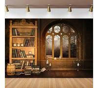Vintage Magic Room Photography Backdrop Retro Bookcase Old Bookshelf Window Book Candle Moon Night Background Portrait Shooting 440x300CM
