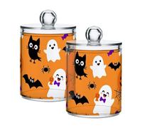 Vintage Magical Spiritual Halloween Clear Plastic Storage Container Jars with lid Dresser Essentials Decorative storage bin for Cotton Swabs,Cotton Pads,Floss Picks,Paper Clips,Hair Clips 2 Pack