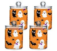 Vintage Magical Spiritual Halloween Clear Plastic Storage Container Jars with lid Dresser Essentials Decorative storage bin for Cotton Swabs,Cotton Pads,Floss Picks,Paper Clips,Hair Clips 4 Pack