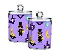 Vintage Magical Spiritual Halloween Clear Plastic storage container with lid Office Essentials Decorative small storage bins for Cotton Swabs,Cotton Pads,Floss Picks,Paper Clips,Hair Clips 2 Pack