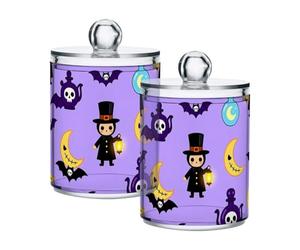 Vintage Magical Spiritual Halloween Clear Plastic storage container with lid Office Essentials Decorative small storage bins for Cotton Swabs,Cotton Pads,Floss Picks,Paper Clips,Hair Clips 2 Pack