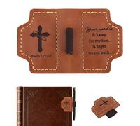 Vintage Magnetic Leather Bookmark with Pen Holder, Bible Verse Scripture Cross Leather Page Holder Christian Bookmark Clip Reading Accessories for Men Women Book Lovers Gifts (Brown)