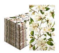 Vintage Magnolia Flower Paper Napkins - 100PCS 2-Ply Floral Disposable Napkins for Parties, Bathroom, Guest Use - Spring Summer Fall Wedding, Bridal Shower, Home Decor