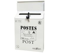 Vintage Mailbox 12 x 9 x 2 Inch Creative Iron Mailbox Wall Mount Mailbox Safe Locking Mailbox Small Mail Holder Weatherproof Mailboxes for Outside, Creamy White Vintage Mailbox