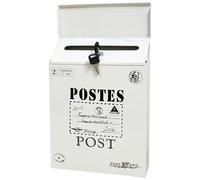 Vintage Mailbox, 12 x 9 x 2 Inch Creative Iron Mailbox, Wall Mount Post Box, Lockable Safe Locking Mailbox with Keys, Weatherproof Small Mail Holder for Outside, Creamy White