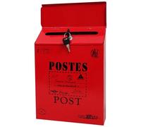 Vintage Mailbox, 12 x 9 x 2 Inch Creative Iron Mailbox, Wall Mount Post Box, Lockable Safe Locking Mailbox with Keys, Weatherproof Small Mail Holder for Outside, Red