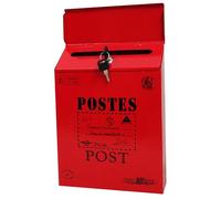Vintage Mailbox 12 x 9 x 2 Inch Wall Mount Small Iron Mailbox with Lock Weatherproof Creative Decorative Mail Holder for Outside Porch Garden Home Red
