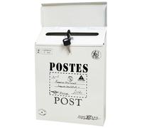 Vintage Mailbox 12 x 9 x 2 Inch Wall Mount Small Iron Mailbox with Lock Weatherproof Creative Decorative Mail Holder for Outside Porch Garden Home Creamy White