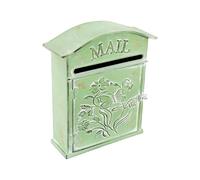 Vintage Mailbox, Antique Style Outdoor Mailbox,Wall Mounted Letterbox, Rustic Green Iron Mail Box With Wide Slot for A4 Envelopes, Rain Lid & Rear Hooks for Home Gate Shed Wall Green