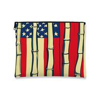 Vintage Makeup Bag with Zipper USA Flag Travel Bamboo Pouch for Women Small Portable Canvas Organizer Skin Care Carry Bag, American Flag, 7x9 Inch, Bamboo